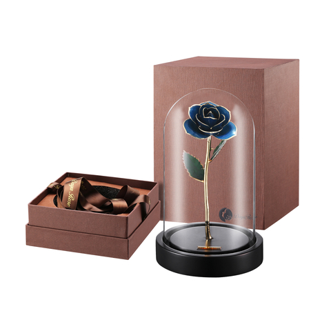  24K Gold-Plated Roses Wholesale Customized Blue (Glass Cover Series)