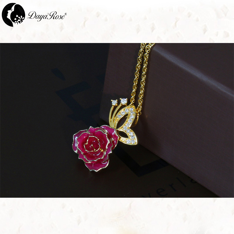 Gold Rose Necklace in Butterfly Design (fresh Rose)