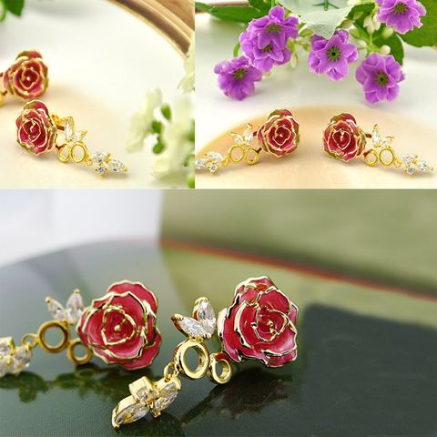 Colour Diamond Gold Rose Earrings (fresh Rose)
