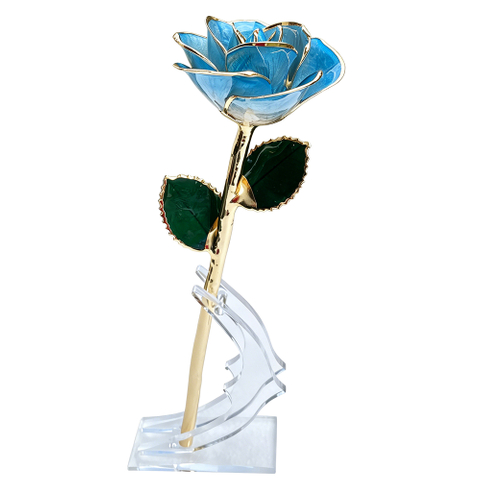 Aurora Sky Blue Edge rose petal with gold-plated detailing