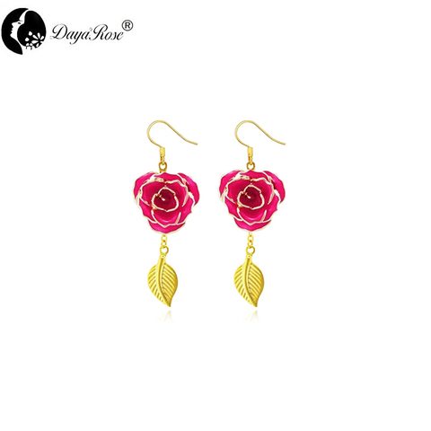 Gold Rose Earring with Leaf Design (fresh Rose)