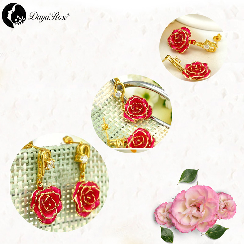 Single Diamond Gold Rose Earrings (fresh Rose)