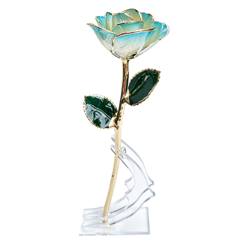24K Gold Dipped Rose – Sky Blue Ombre 5-Petal Rose
