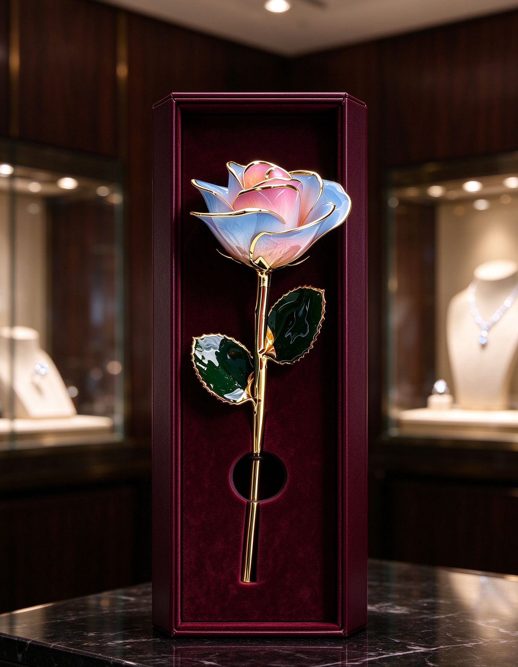 Custom branded gold rose gift box for jewelry stores
