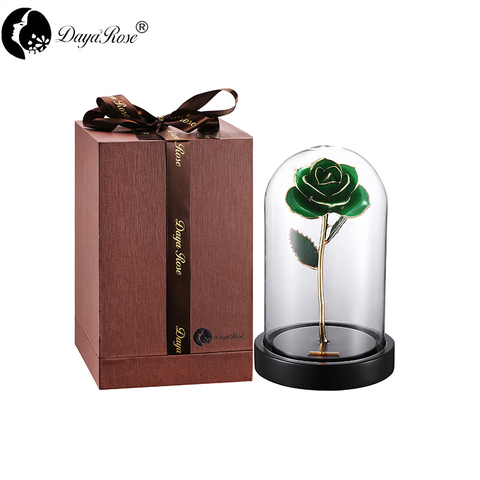  24K Gold-Plated Roses Wholesale Customized Dark Green (Glass Cover Series)