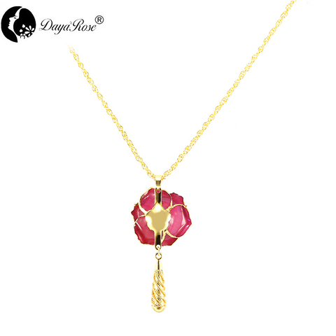 Water Drop Diamond Colorful Rose Necklace (fresh Rose)