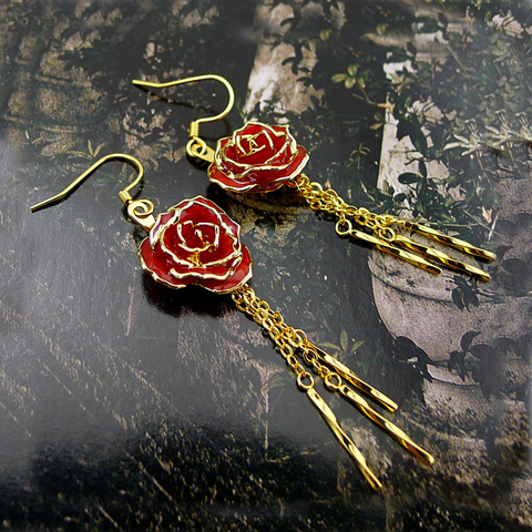 Gold Rose Ear Stud with Fringe (fresh Rose)