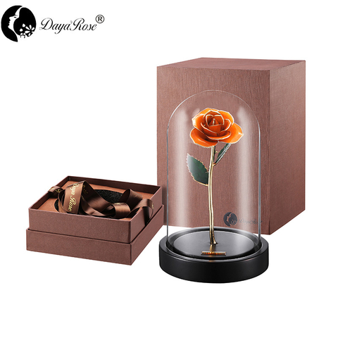  24K Gold Dipped Roses Wholesale Customized Orange (Glass Cover Series)