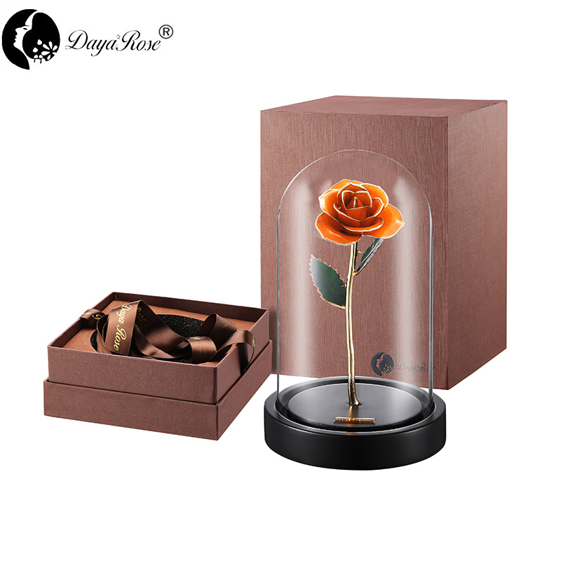  24K Gold Dipped Roses Wholesale Customized Orange (Glass Cover Series)