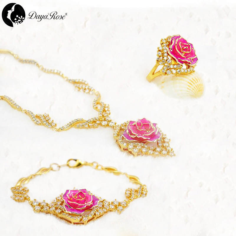 Daya Gold Rose Set Jewelry (natural Flowers)