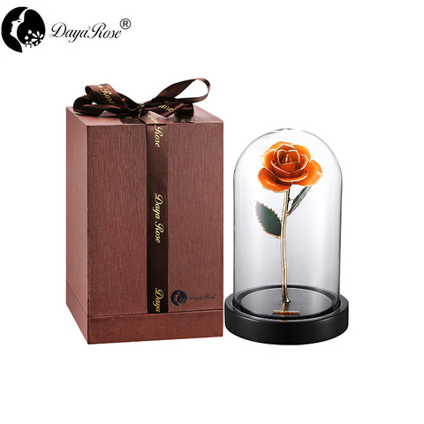  24K Gold Dipped Roses Wholesale Customized Orange (Glass Cover Series)