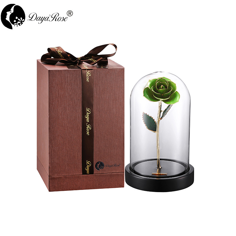  24K Gold-Plated Roses Wholesale Customized Light Green (Glass Cover Series)