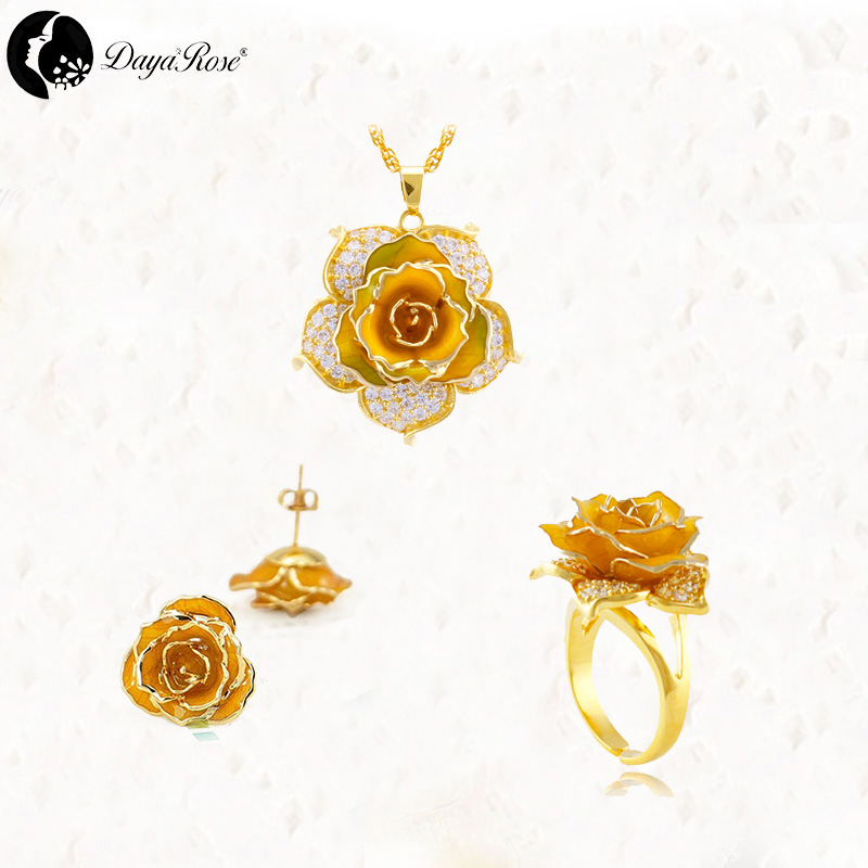 Mosaic Gold Rose Color Jewelry (natural Flowers)