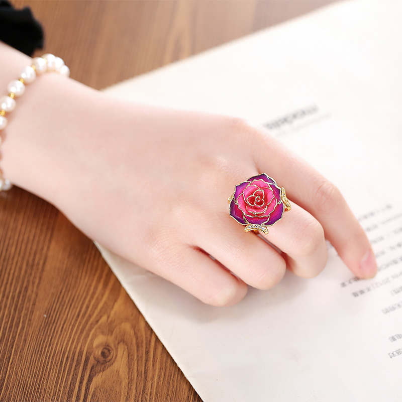 Lovers Gold Rose Purple Ring (natural Flowers)