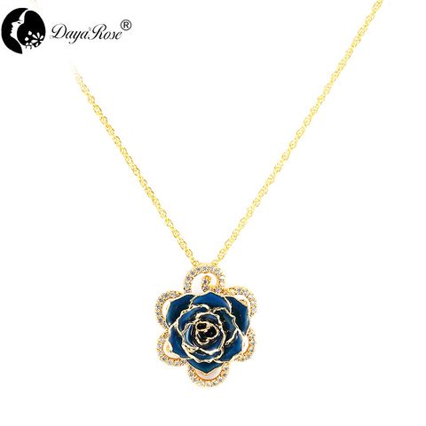 Diamond Lace Blue Rose Necklace (fresh Rose)