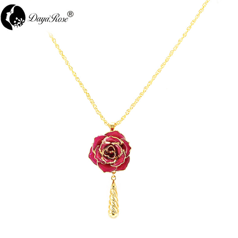 Water Drop Diamond Colorful Rose Necklace (fresh Rose)