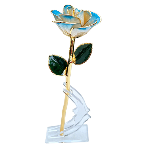 Sky Blue Gradient Edge rose petal and gold-plated detail