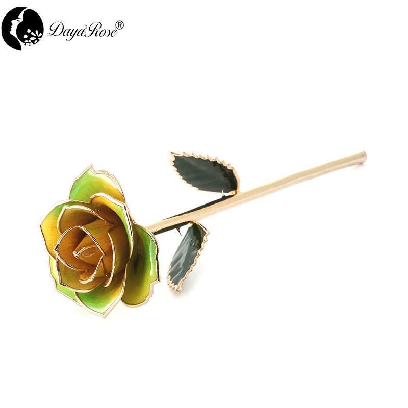 24K Gold Dipped Rose Yellow Green Two Colors Wholesale Holiday Gifts