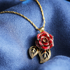 Double Leaf Red Rose Necklace (fresh Rose)