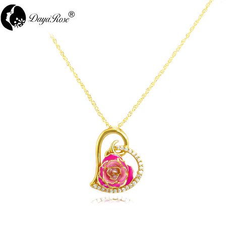 Heart-shaped Diamond Gold Rose Necklace (fresh Rose)