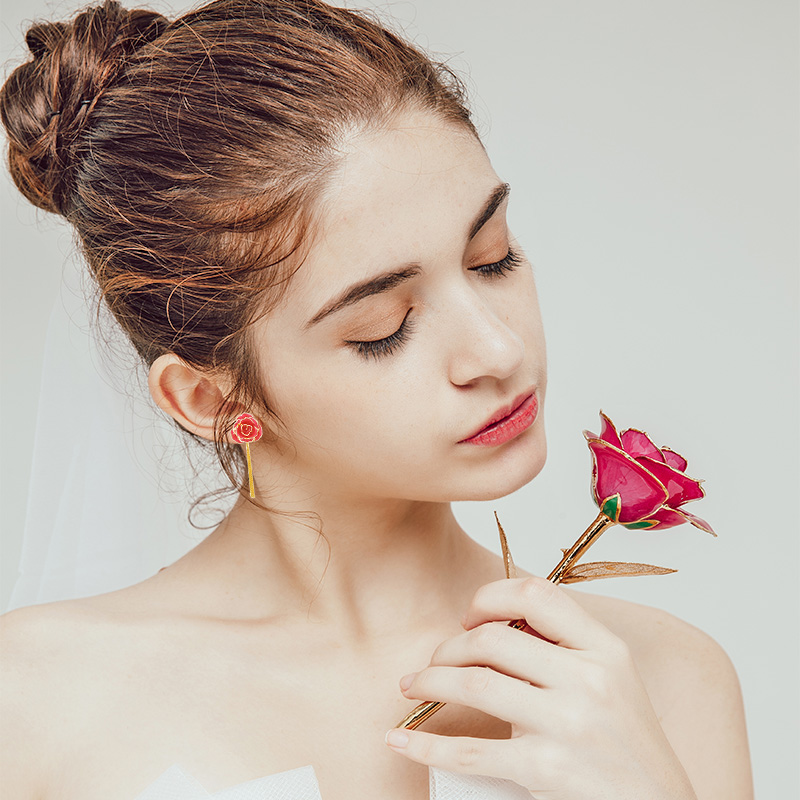Double Love Gold Rose Earrings (fresh Rose)